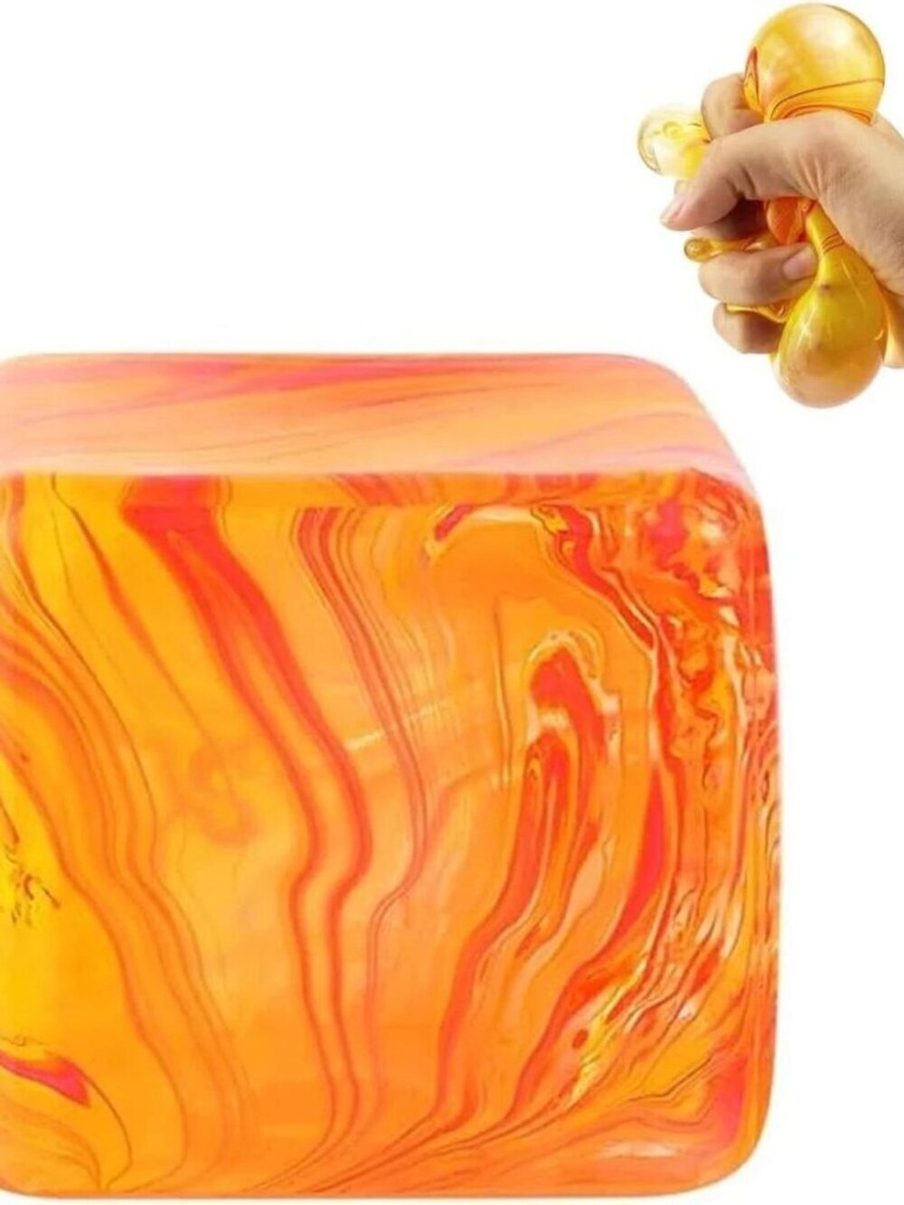 Squeeze Stress Cube Fidget Toy Squish Sugar Ball Sensory Relief Anxiety (Orange}